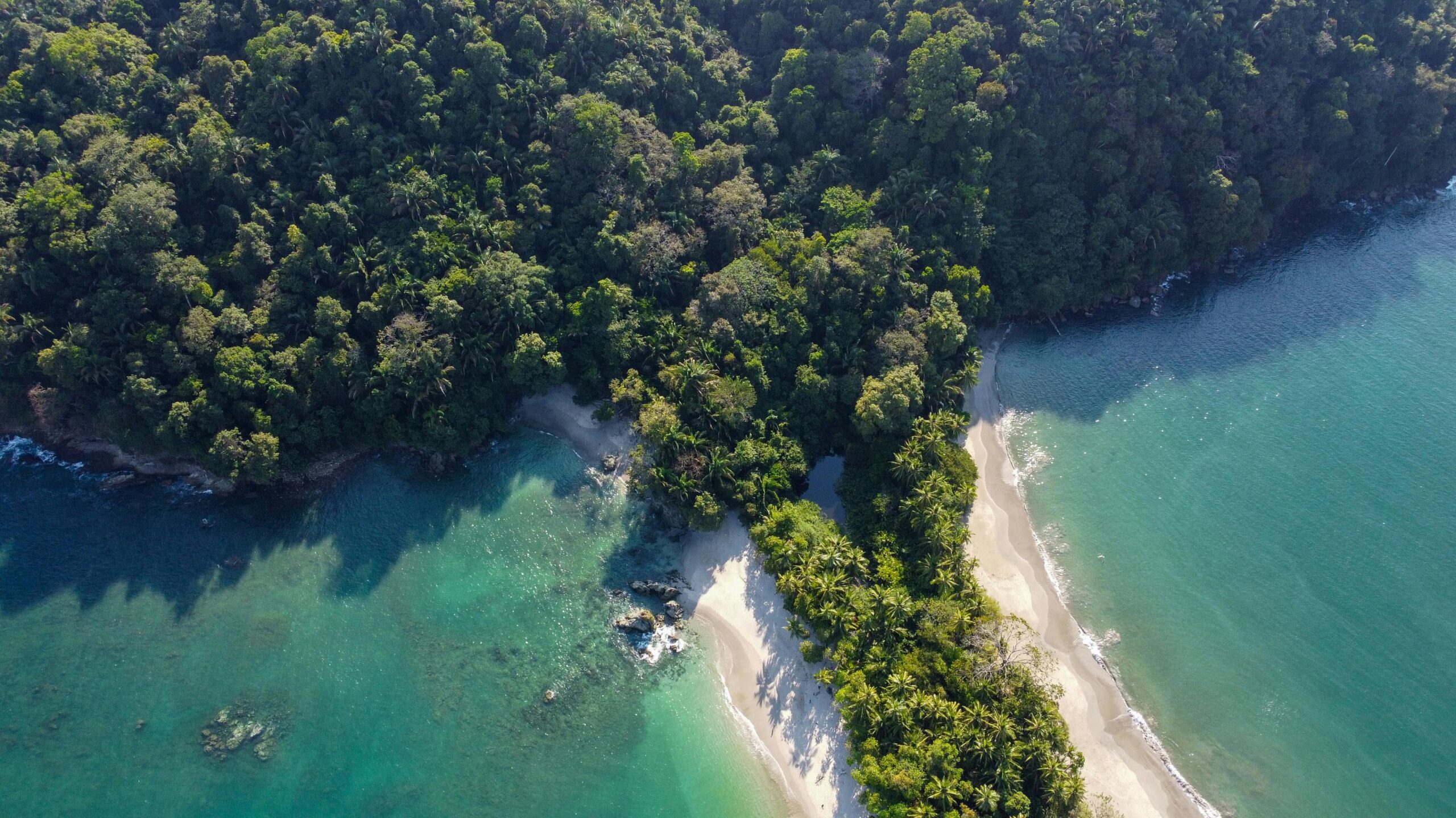Stunning aerial view of a lush tropical beach in Quepos, Puntarenas Province, Costa Rica.